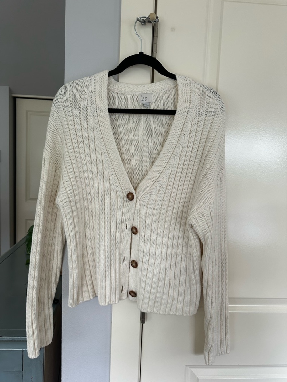 a new day Cream Ribbed V-Neck Button-Up Cardigan